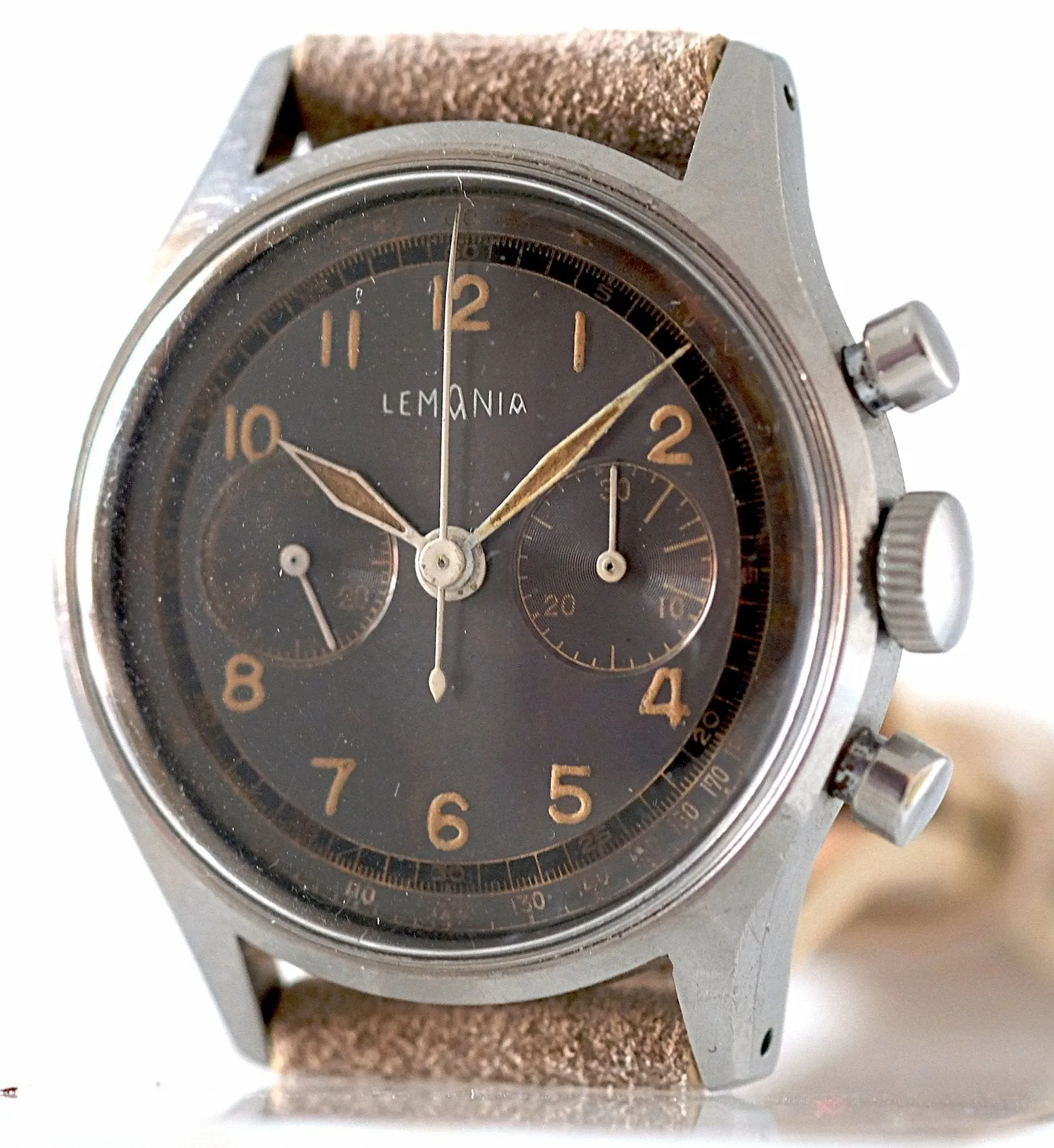 Lemania Chronograph with Patinated Rhodium Dial
