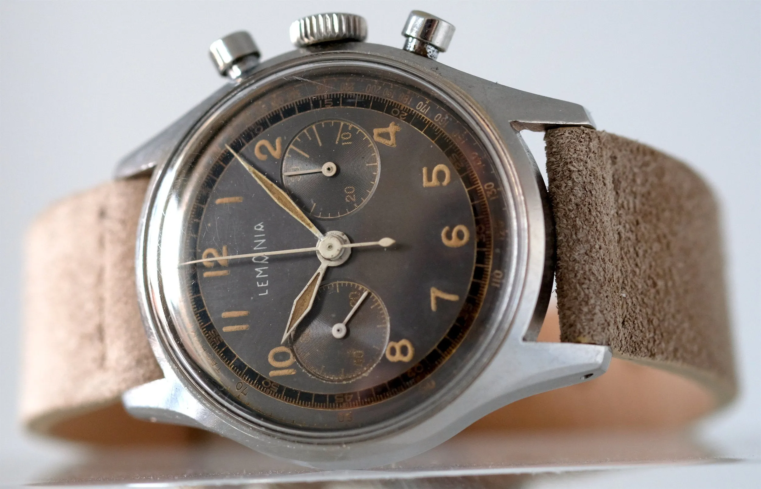 Lemania Chronograph with Patinated Rhodium Dial