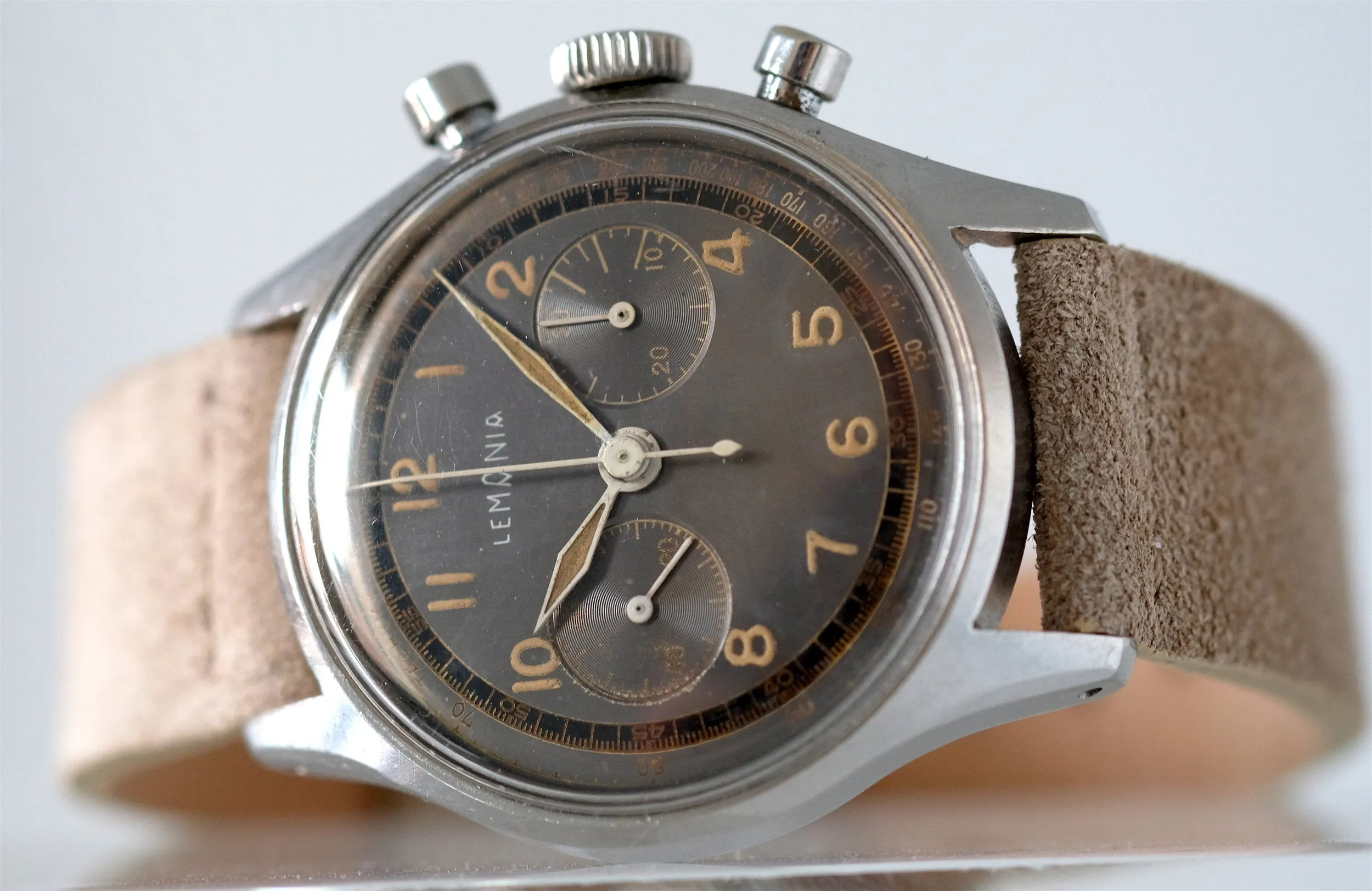 Lemania Chronograph with Patinated Rhodium Dial