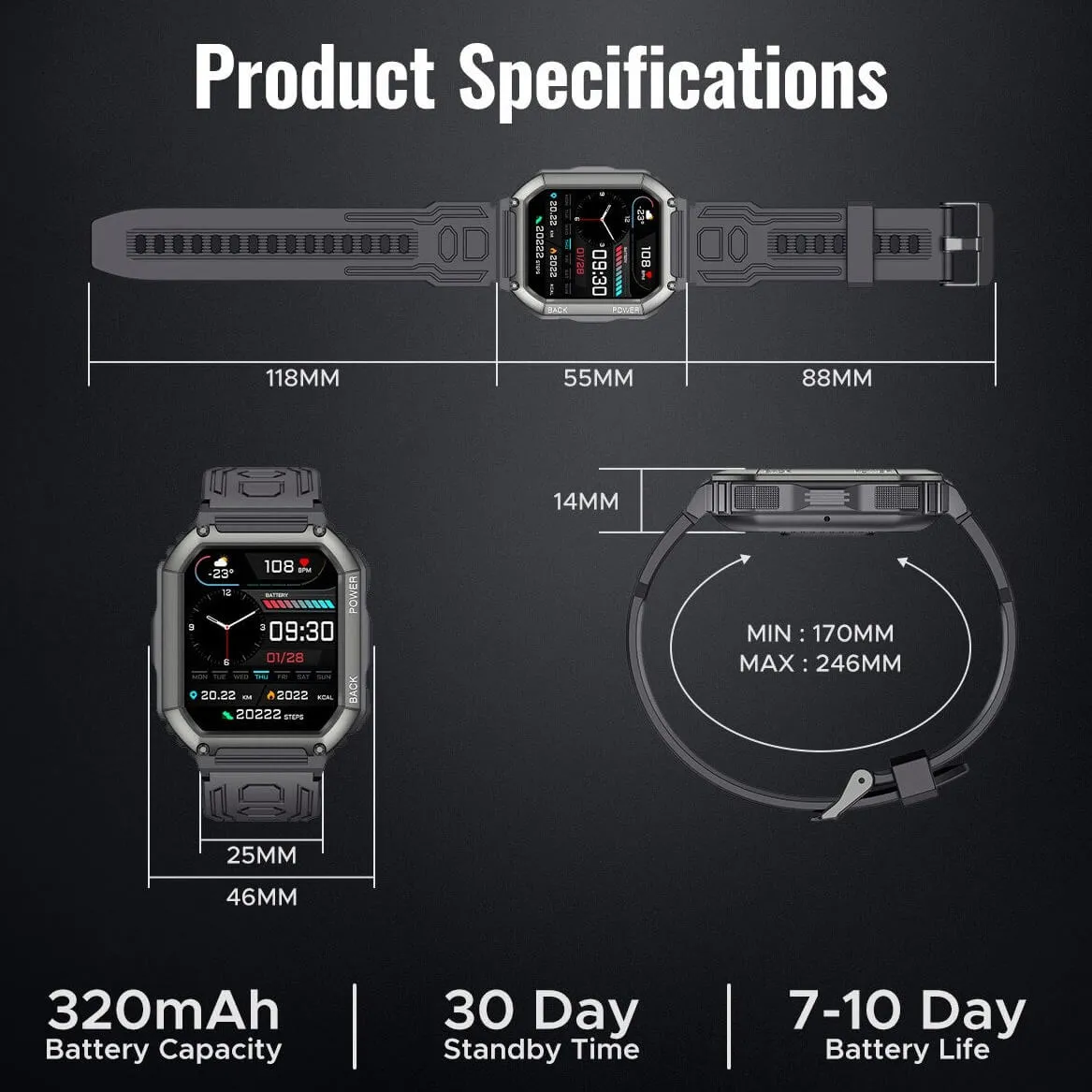 MASON - Tactical Smart Watch 320mAh
