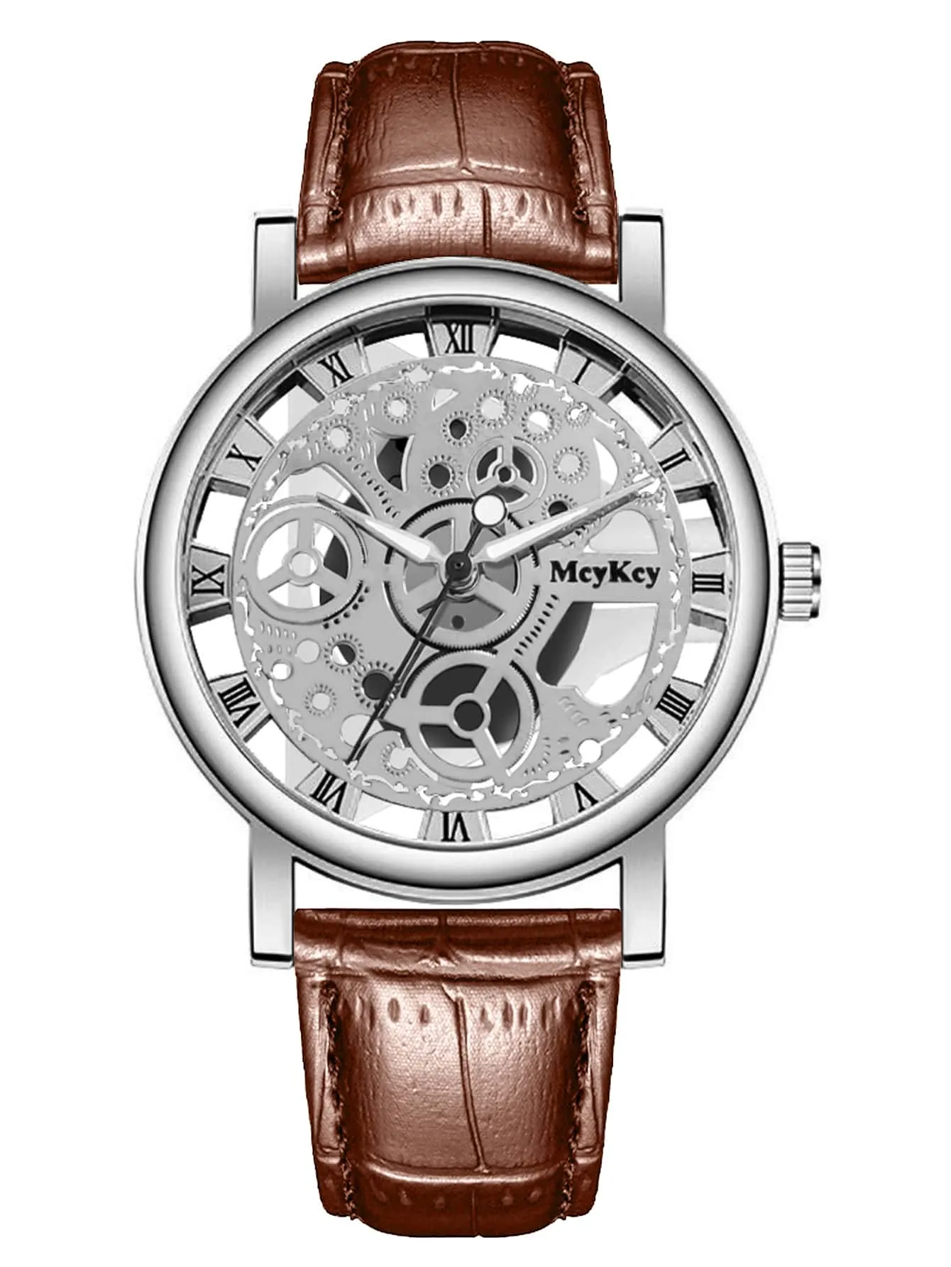 Men Round Pointer Quartz Watch - Brown