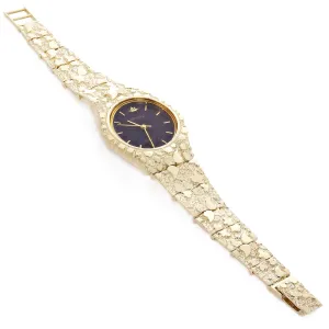 Men's 10k Yellow Gold Nugget Link Band Geneve Wrist Watch 7-7.5" 47 grams