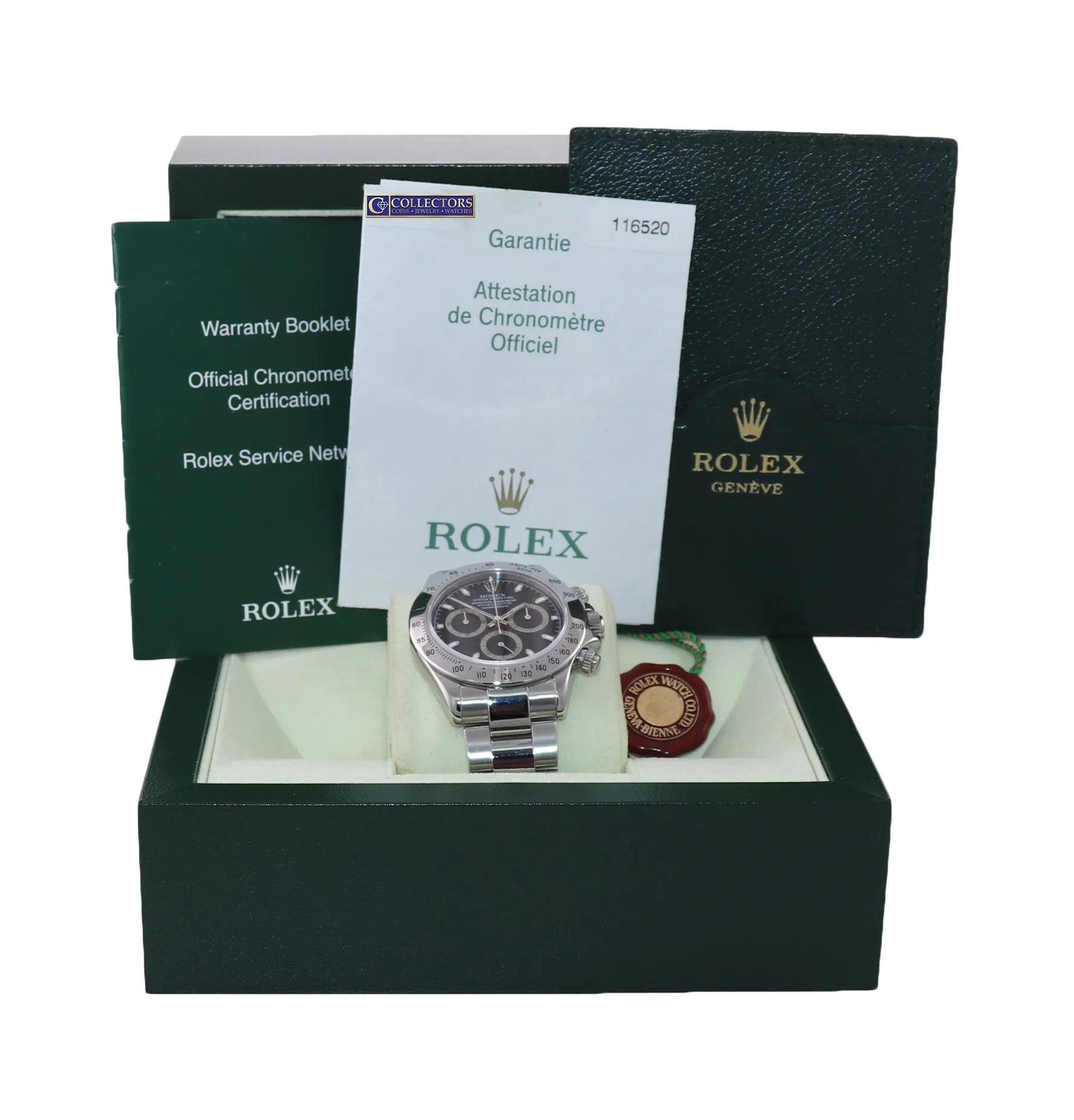 MINT 2005 BOX PAPERS Rolex Daytona Cosmograph 116520 Black Steel 40mm Watch