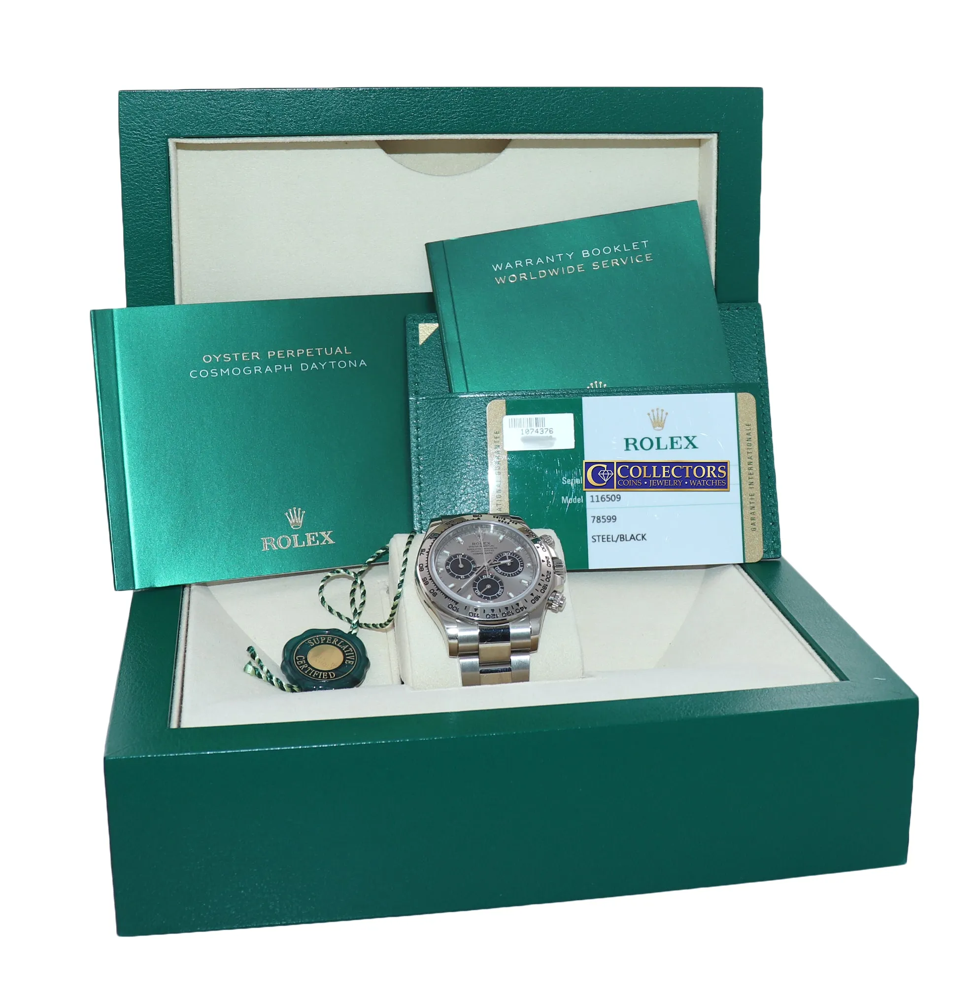 Mint 2018 PAPERS Rolex Daytona Silver Black Panda Dial 116509 White Gold Watch