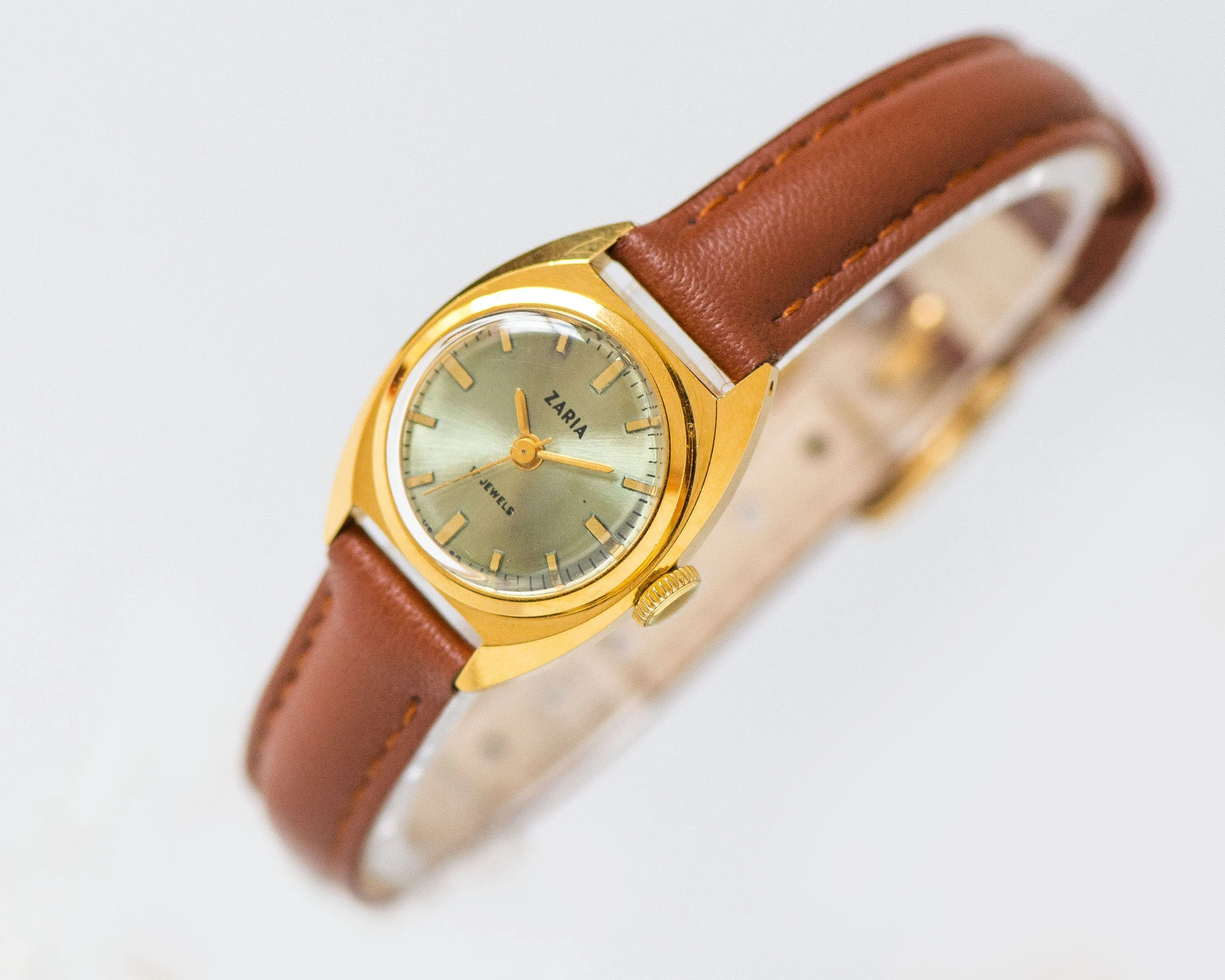 Modern vintage women watch Dawn, gold plated lady wristwatch minimalist, delicate women timepiece watch simple gift new genuine leather band