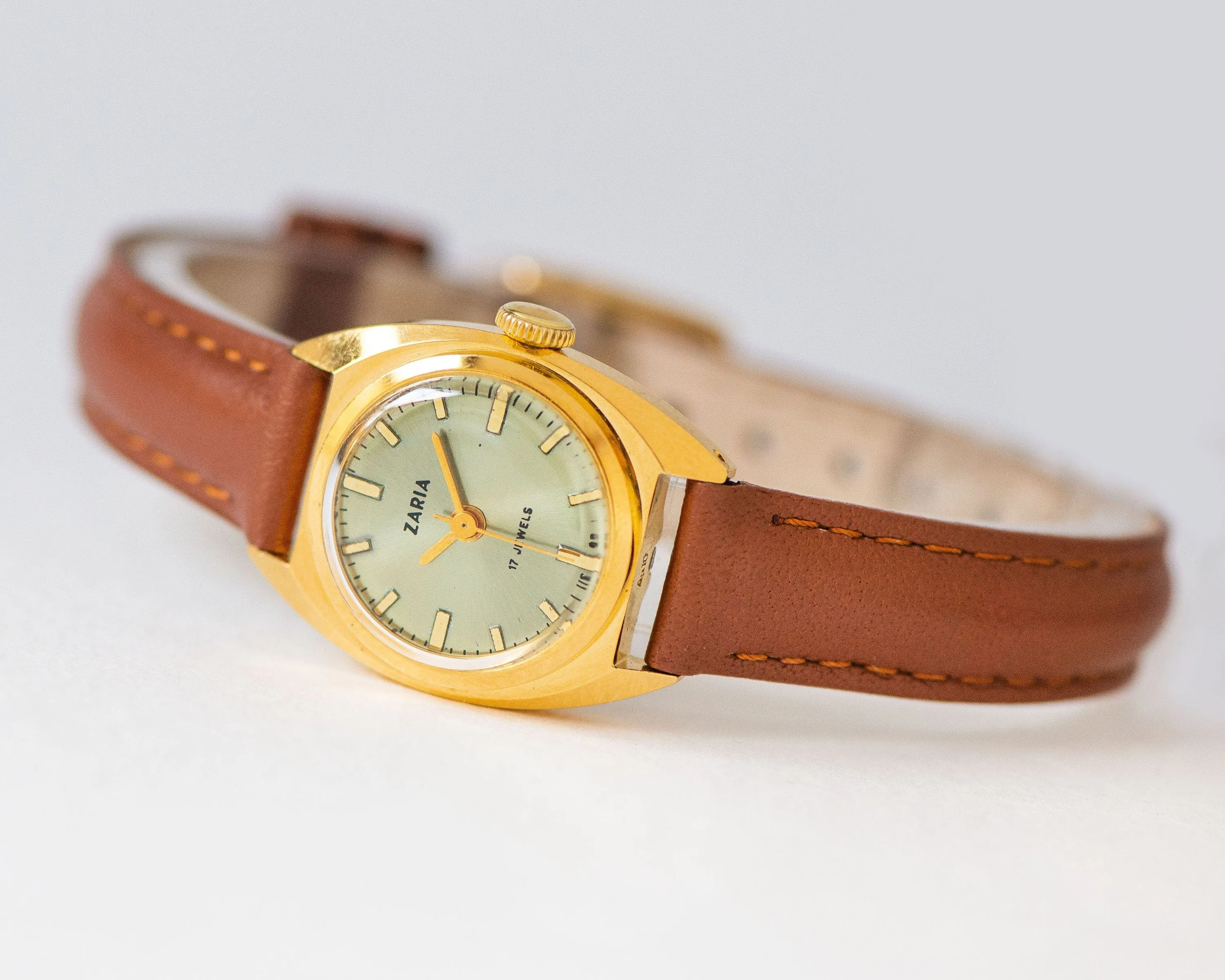 Modern vintage women watch Dawn, gold plated lady wristwatch minimalist, delicate women timepiece watch simple gift new genuine leather band
