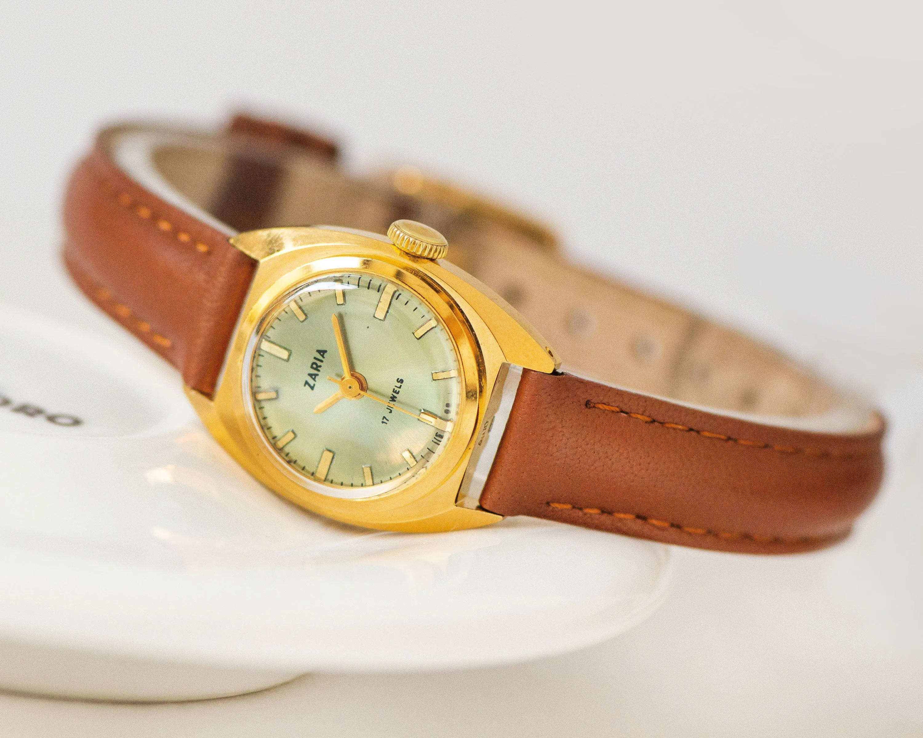 Modern vintage women watch Dawn, gold plated lady wristwatch minimalist, delicate women timepiece watch simple gift new genuine leather band