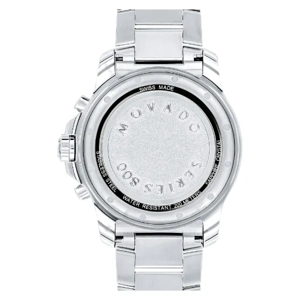 Movado 800 Series Silver Stainless Steel Black Dial Chronograph Quartz Watch for Gents - 2600142