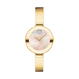 Movado Bold Bangle Ladies Gold Tone Mother of Pearl Dial and Crystal Set Dot Watch