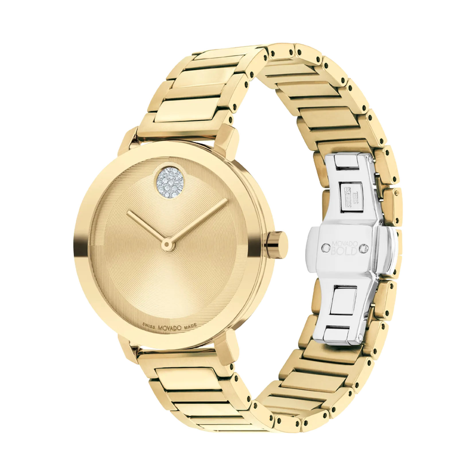 Movado Ladies Bold Evolution 2.0 Watch with Gold Tone and Crystal Dial