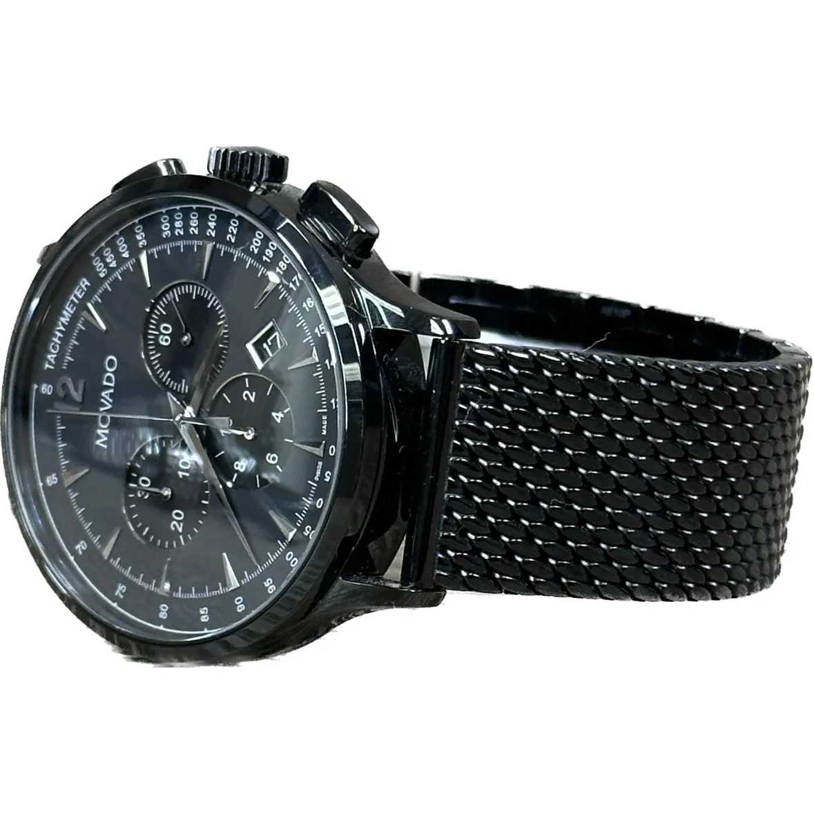 Movado Men's Circa Chronograph Black Case, Black Mesh Band