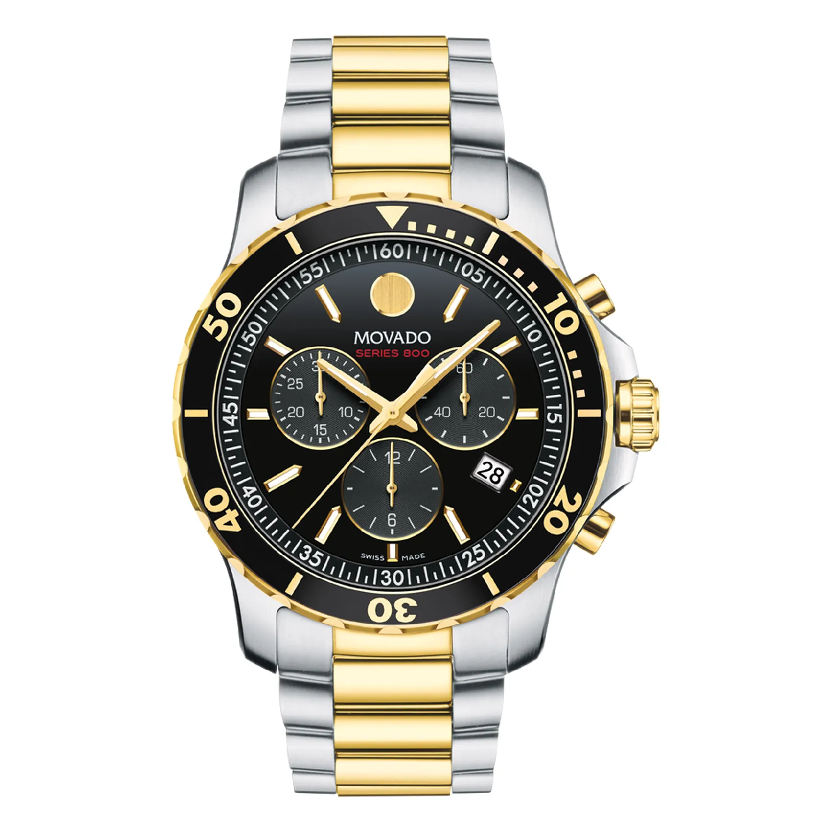 Movado Series 800 Mens Two-Tone  Black Dial Chronograph Watch