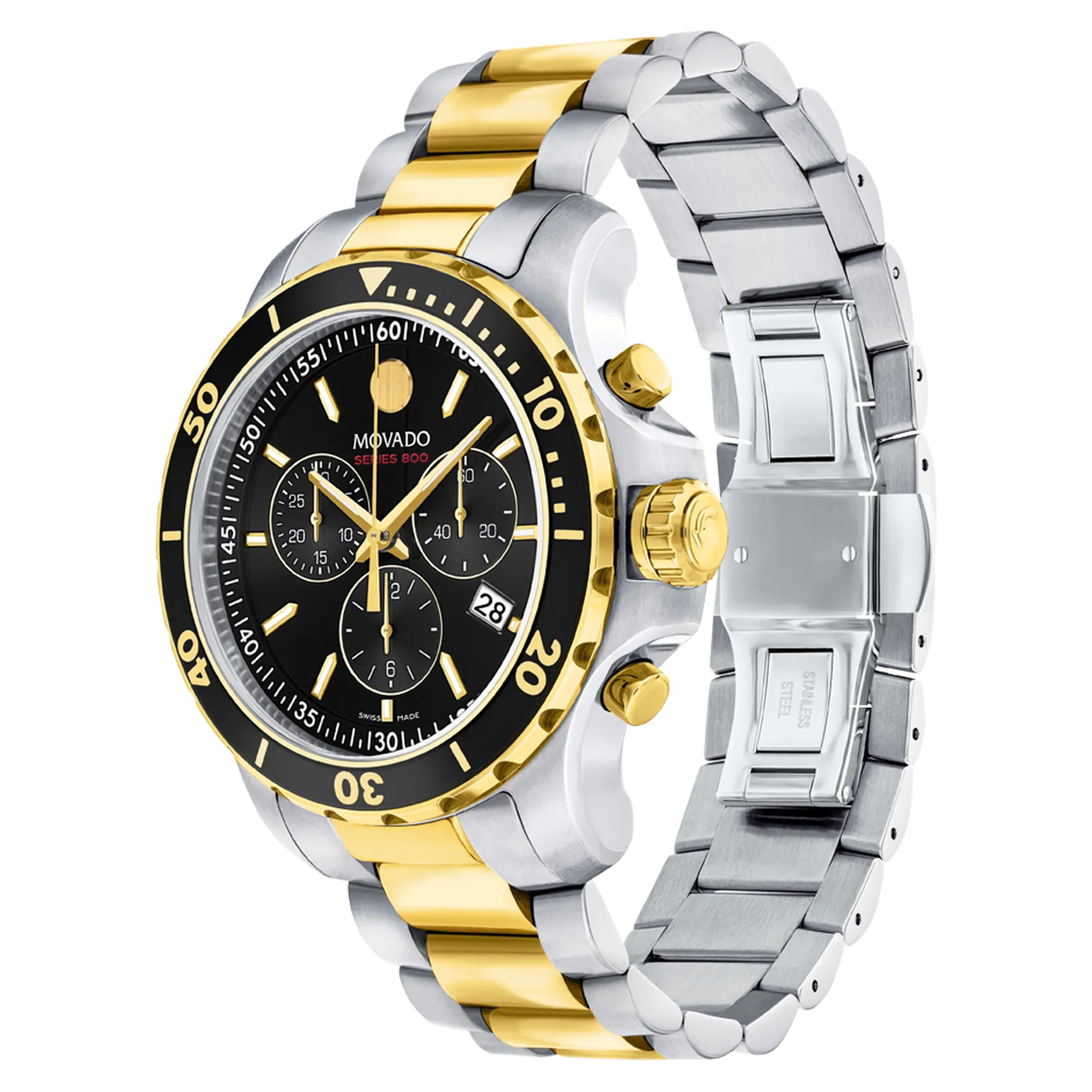 Movado Series 800 Mens Two-Tone  Black Dial Chronograph Watch