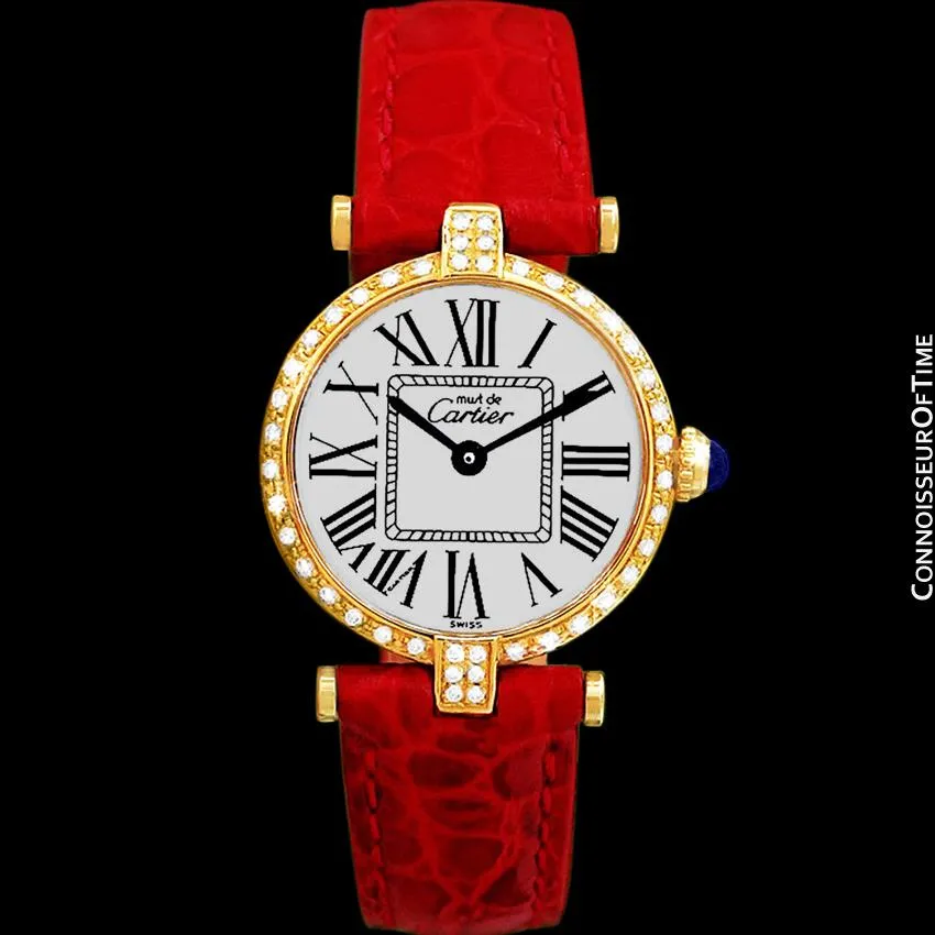 Must De Cartier Vendome Ladies Vermeil Watch - 18K Gold Over Sterling Silver with Diamonds