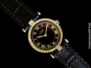Must De Cartier Vendome Ladies Vermeil Watch with Chocoloate Brown Dial - 18K Gold Over Sterling Silver with Diamonds