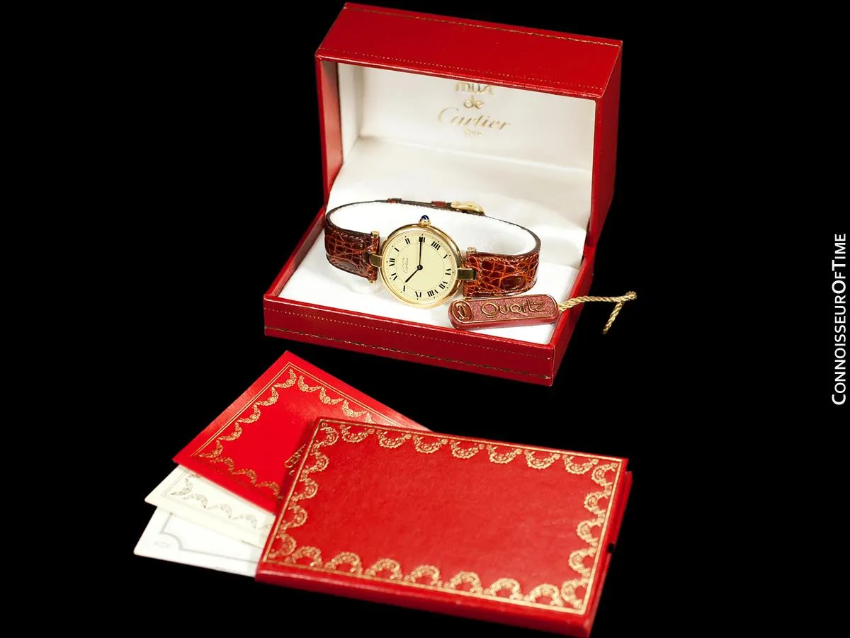 Must De Cartier Vendome Mens Midsize Unisex Vermeil 18K Gold Over Sterling Silver Watch - Boxes & Papers