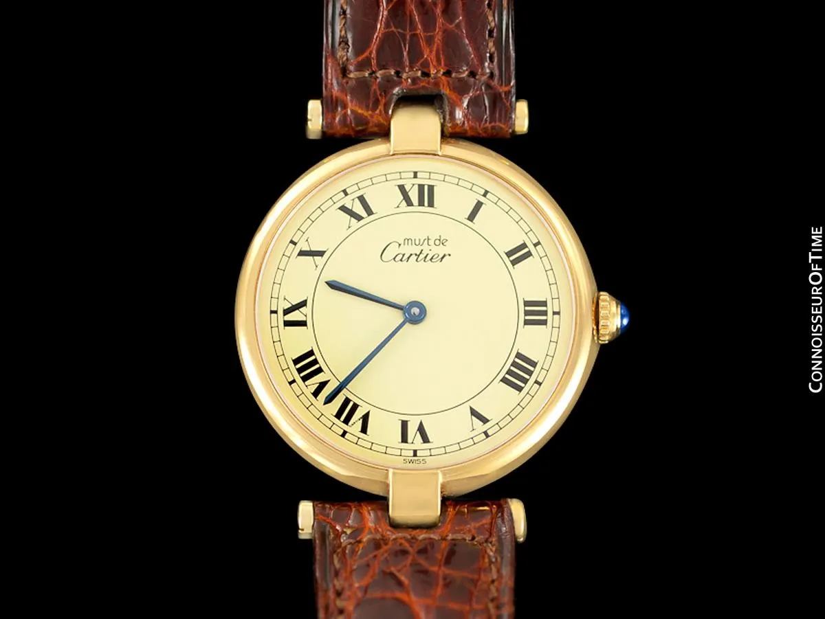 Must De Cartier Vendome Mens Midsize Unisex Vermeil 18K Gold Over Sterling Silver Watch - Boxes & Papers