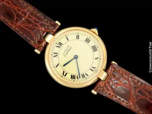 Must De Cartier Vendome Mens Midsize Unisex Vermeil 18K Gold Over Sterling Silver Watch - Boxes & Papers