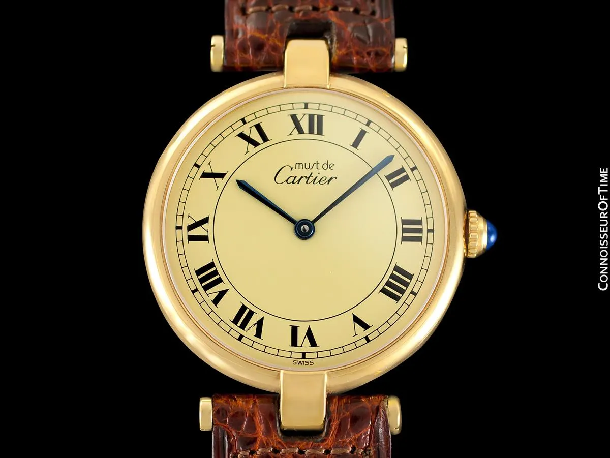 Must De Cartier Vendome Mens Midsize Unisex Vermeil 18K Gold Over Sterling Silver Watch - Boxes & Papers