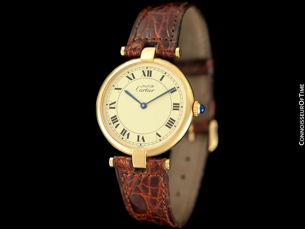 Must De Cartier Vendome Mens Midsize Unisex Vermeil 18K Gold Over Sterling Silver Watch - Boxes & Papers