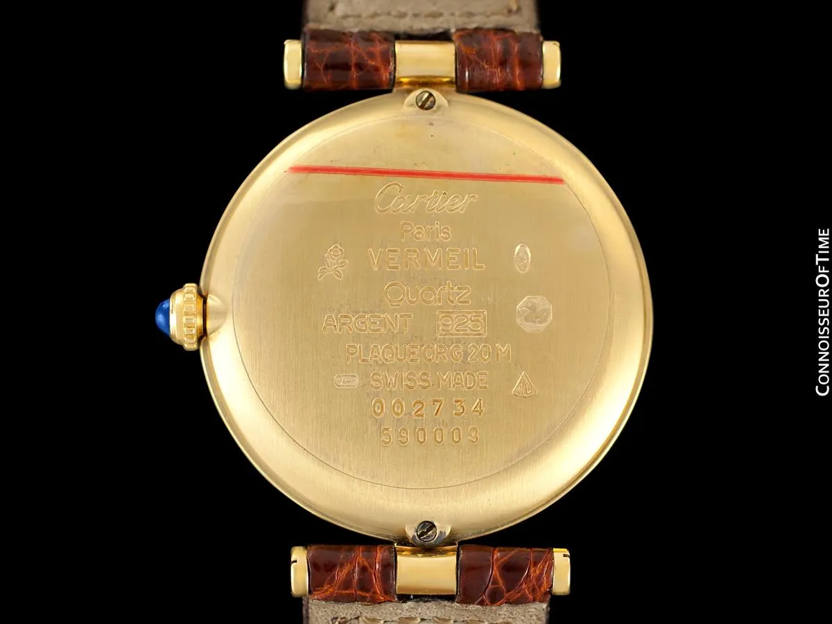 Must De Cartier Vendome Mens Midsize Unisex Vermeil 18K Gold Over Sterling Silver Watch - Boxes & Papers