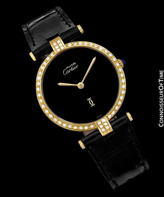 Must De Cartier Vendome Mens Midsize Unisex Vermeil Watch - 18K Gold Over Sterling Silver & Diamonds