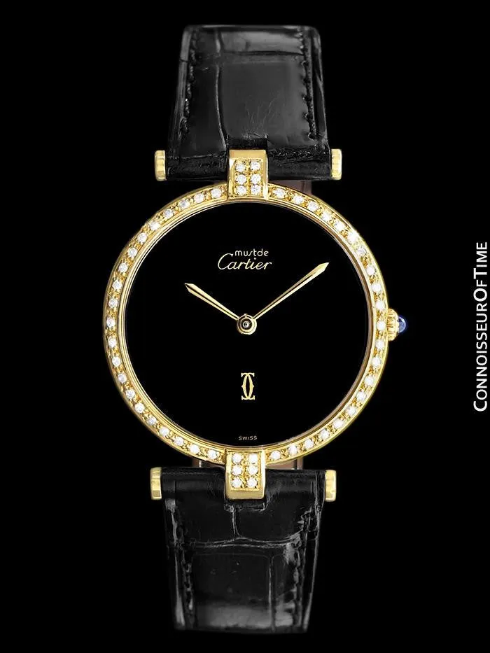 Must De Cartier Vendome Mens Midsize Unisex Vermeil Watch - 18K Gold Over Sterling Silver & Diamonds