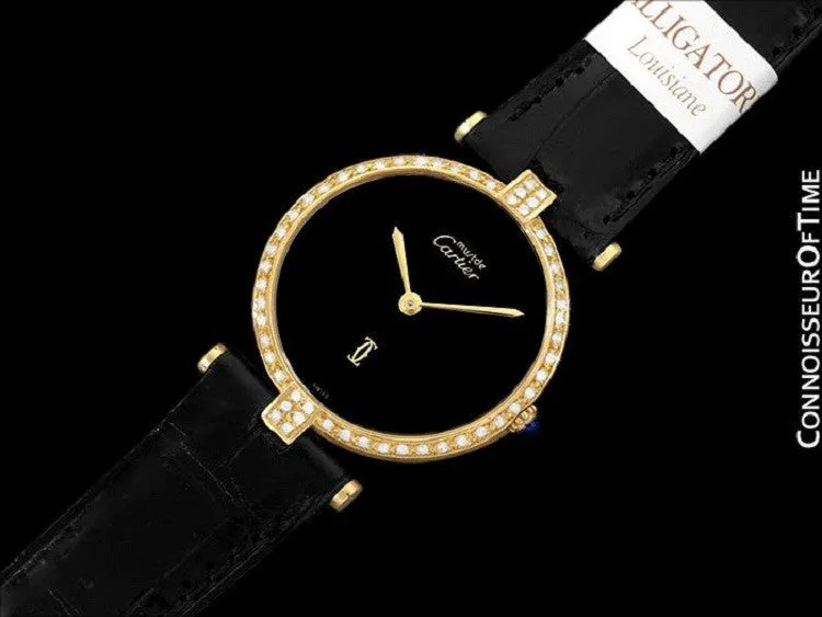 Must De Cartier Vendome Mens Midsize Unisex Vermeil Watch - 18K Gold Over Sterling Silver & Diamonds