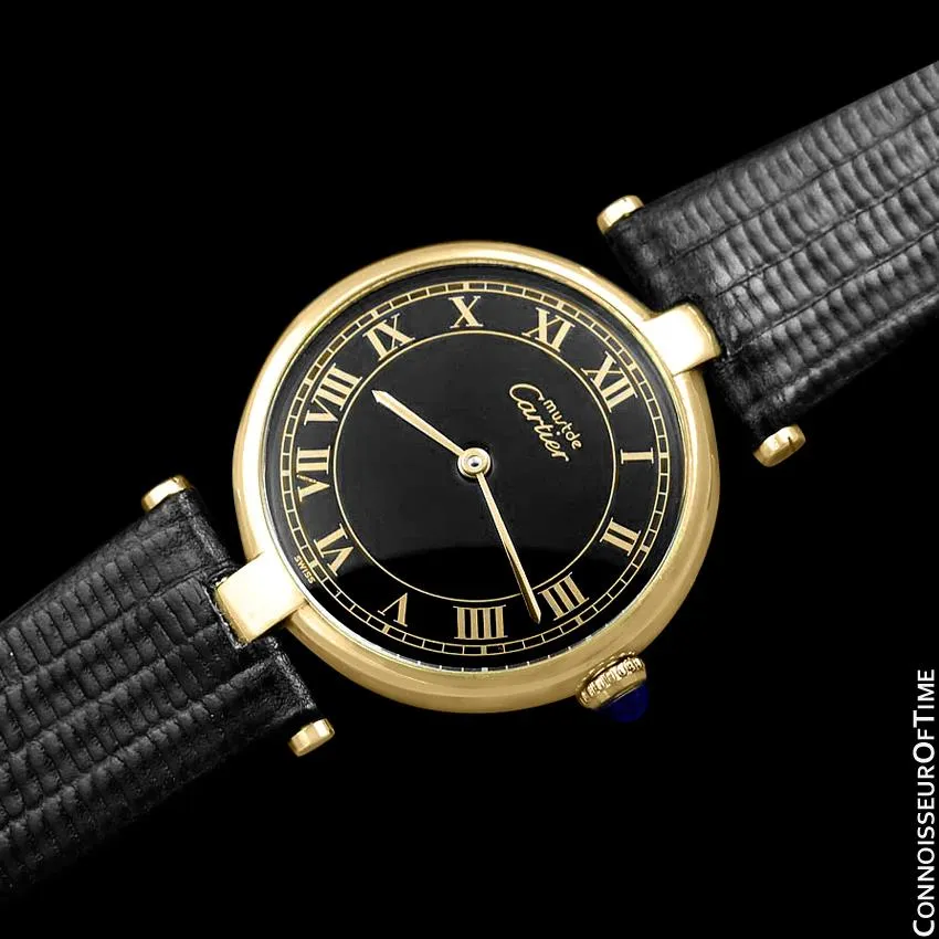 Must De Cartier Vendome Mens Midsize Unisex Vermeil Watch - 18K Gold Over Sterling Silver