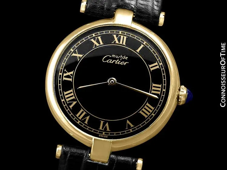 Must De Cartier Vendome Mens Midsize Unisex Vermeil Watch - 18K Gold Over Sterling Silver