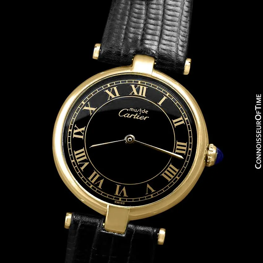 Must De Cartier Vendome Mens Midsize Unisex Vermeil Watch - 18K Gold Over Sterling Silver