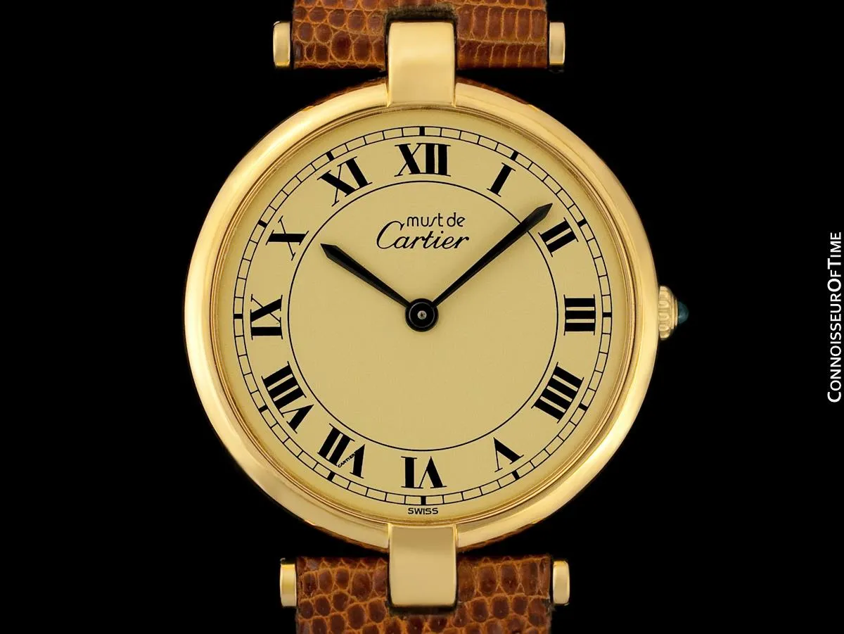 Must De Cartier Vendome Mens Midsize Unisex Vermeil Watch - 18K Gold Over Sterling Silver
