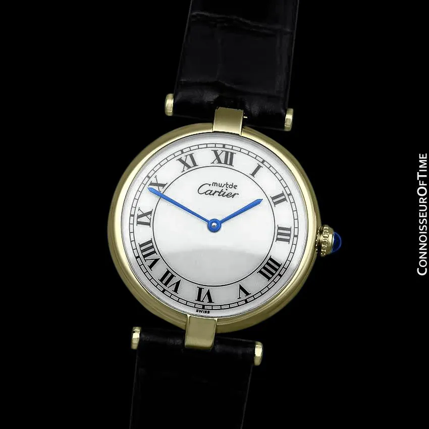 Must De Cartier Vendome Mens Midsize Unisex Vermeil Watch - 18K Gold Over Sterling Silver
