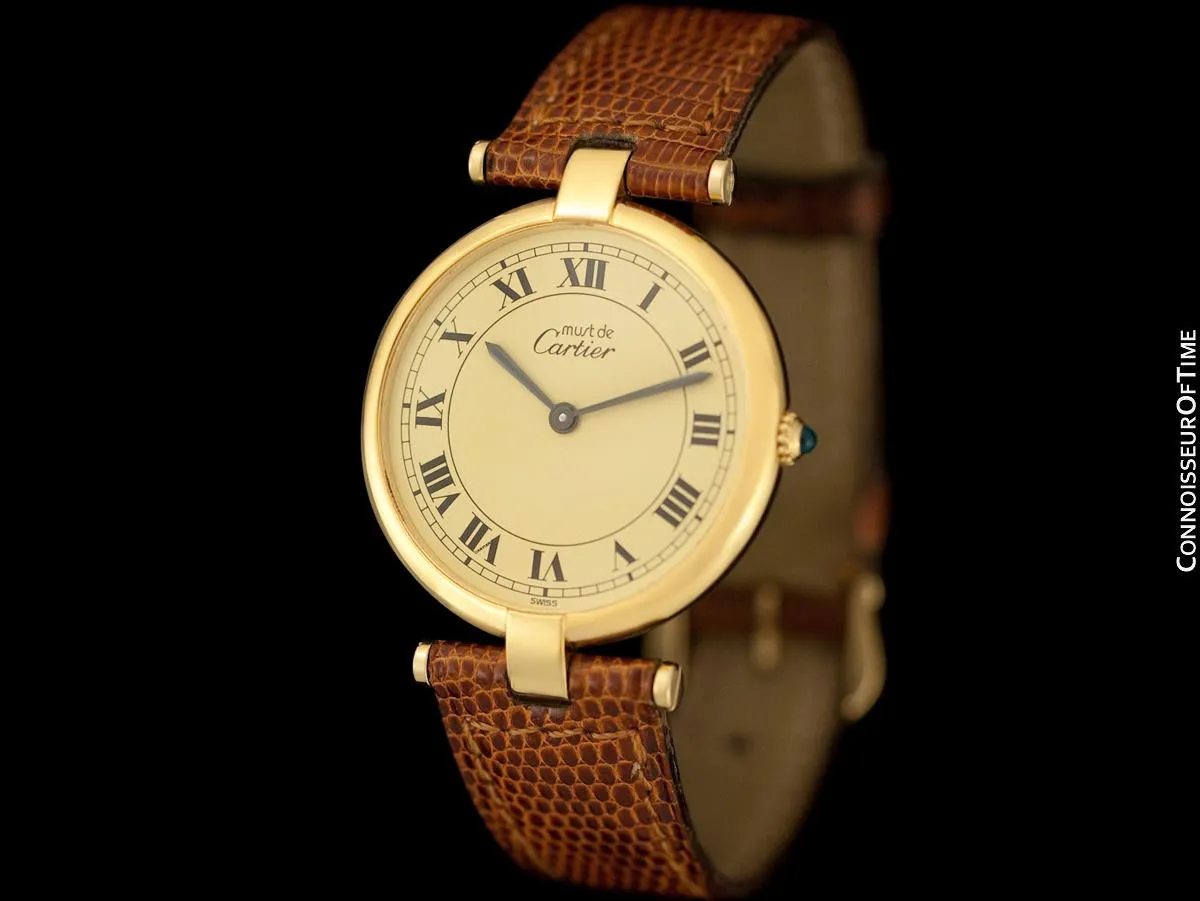 Must De Cartier Vendome Mens Midsize Unisex Vermeil Watch - 18K Gold Over Sterling Silver