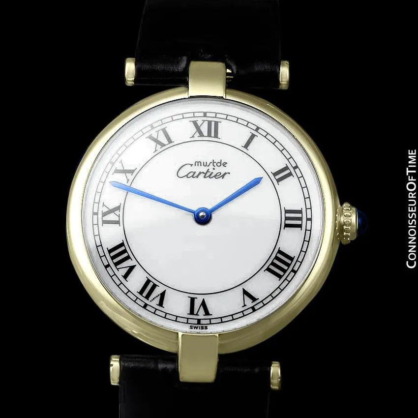 Must De Cartier Vendome Mens Midsize Unisex Vermeil Watch - 18K Gold Over Sterling Silver