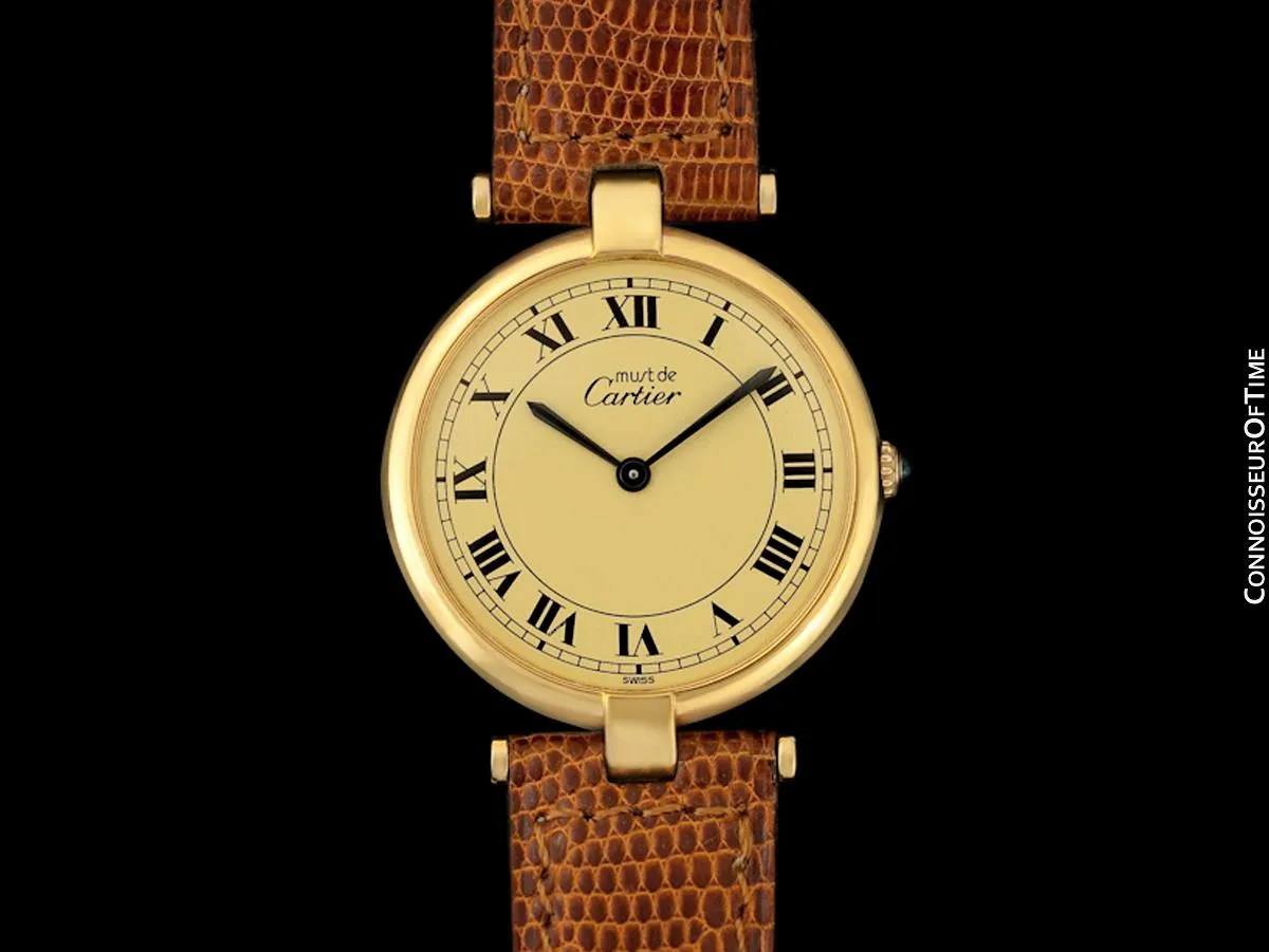 Must De Cartier Vendome Mens Midsize Unisex Vermeil Watch - 18K Gold Over Sterling Silver