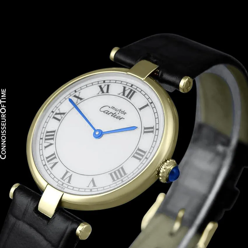 Must De Cartier Vendome Mens Midsize Unisex Vermeil Watch - 18K Gold Over Sterling Silver