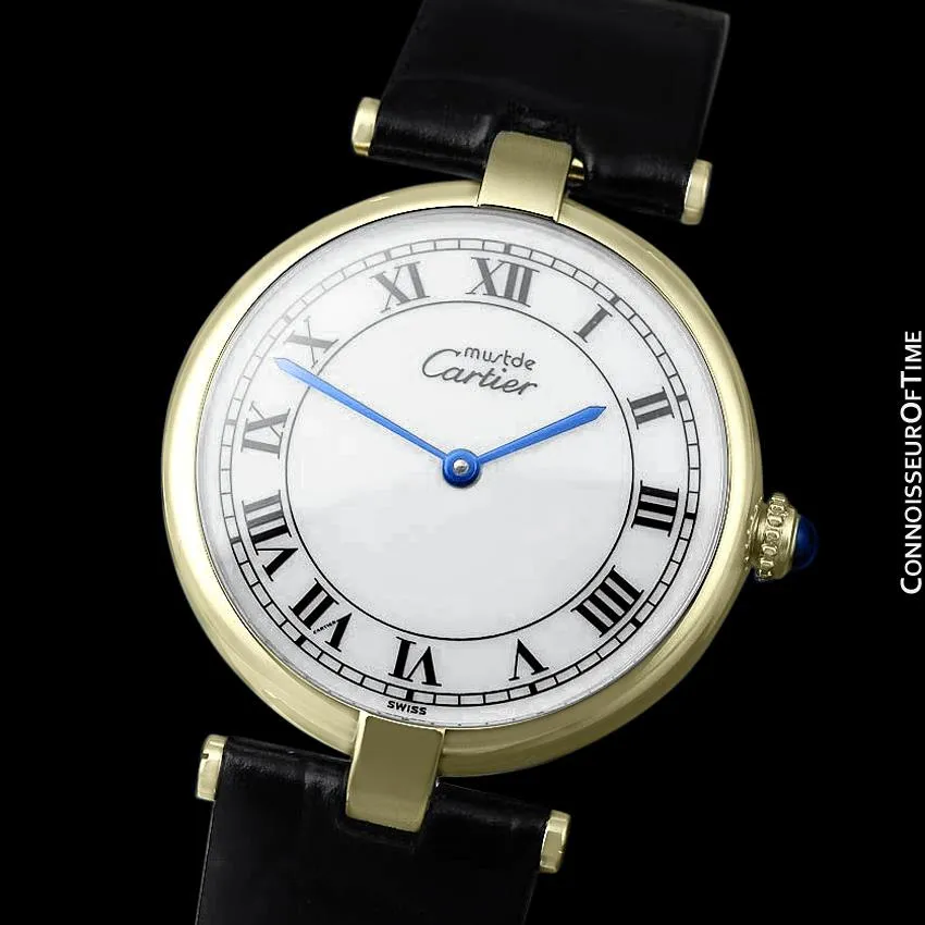 Must De Cartier Vendome Mens Midsize Unisex Vermeil Watch - 18K Gold Over Sterling Silver