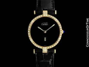 Must De Cartier Vendome Mens Vermeil Watch - 18K Gold Over Sterling Silver & Diamonds