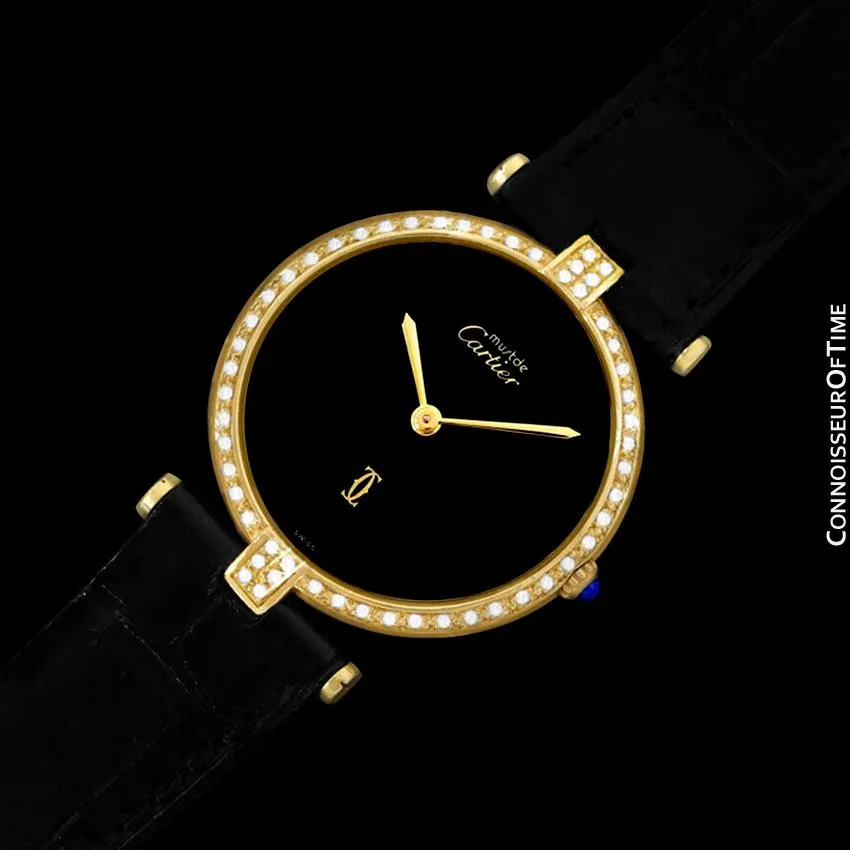 Must De Cartier Vendome Mens Vermeil Watch - 18K Gold Over Sterling Silver & Diamonds