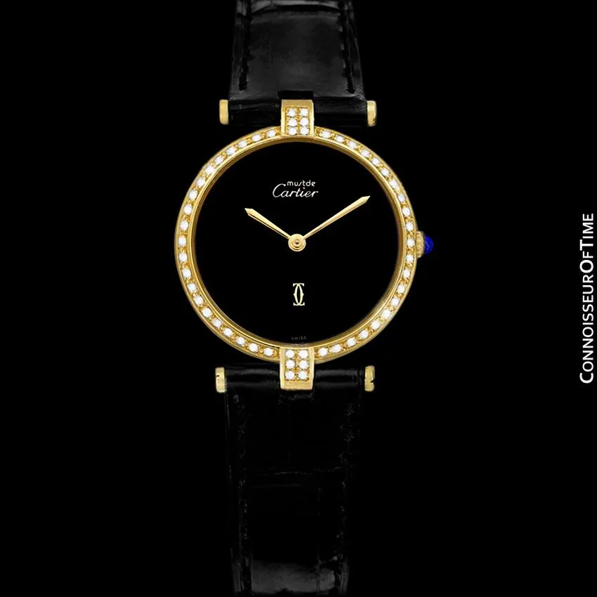 Must De Cartier Vendome Mens Vermeil Watch - 18K Gold Over Sterling Silver & Diamonds