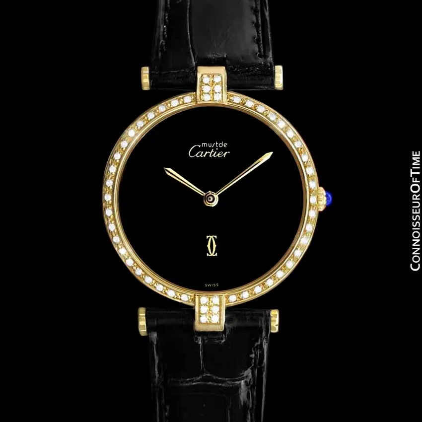Must De Cartier Vendome Mens Vermeil Watch - 18K Gold Over Sterling Silver & Diamonds