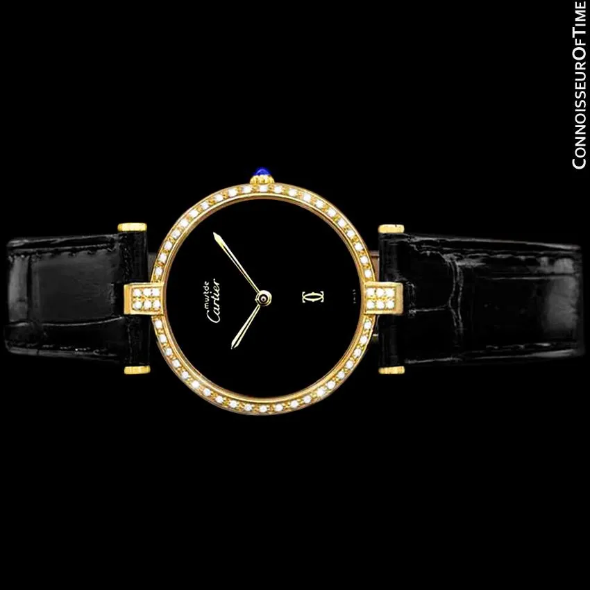 Must De Cartier Vendome Mens Vermeil Watch - 18K Gold Over Sterling Silver & Diamonds
