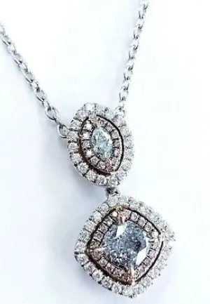 Natural Fancy Green Blue Pink Color Diamond Custom Handmade Necklace 18K 1.80 CT