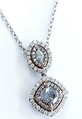 Natural Fancy Green Blue Pink Color Diamond Custom Handmade Necklace 18K 1.80 CT