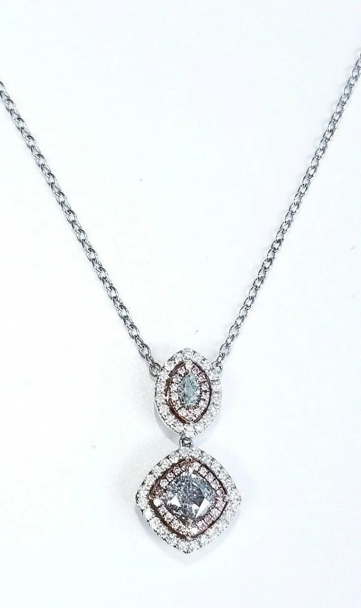 Natural Fancy Green Blue Pink Color Diamond Custom Handmade Necklace 18K 1.80 CT