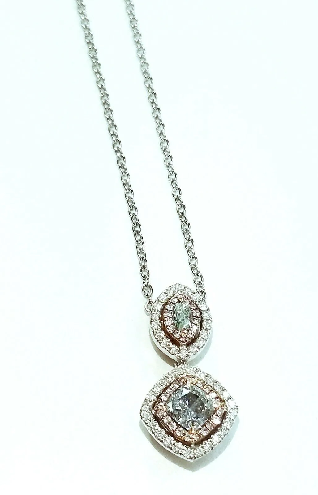 Natural Fancy Green Blue Pink Color Diamond Custom Handmade Necklace 18K 1.80 CT