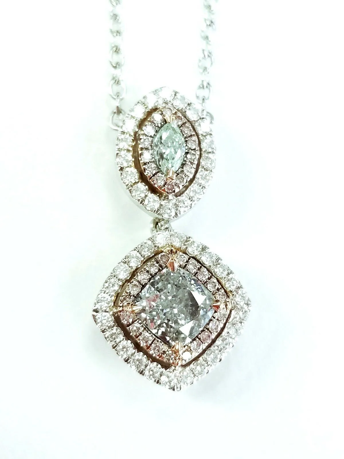 Natural Fancy Green Blue Pink Color Diamond Custom Handmade Necklace 18K 1.80 CT