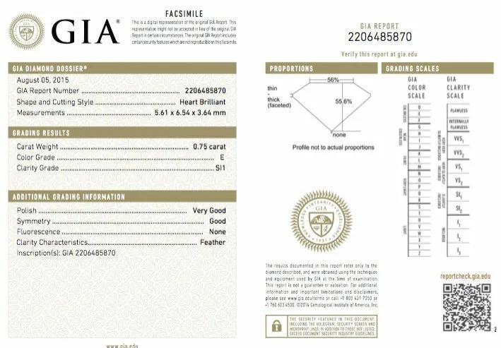 Natural Loose Diamond 0.75 CT E Color SI1 Clarity GIA Certified Heart Cut