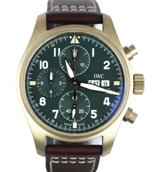 NEW IWC Spitfire Chronograph Day Date Green 41mm Bronze Auto IW387902 3879-02
